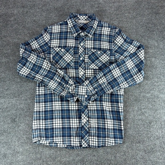 TravisMathew Other - TravisMathew Mens Small Blue White Plaid Long Sleeve Button Down Flannel Shirt